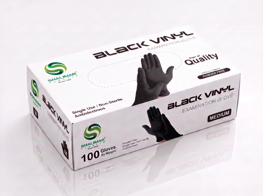 BLACK VINYL GLOVES MEDIUM